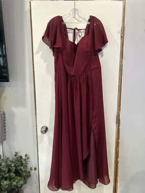 Ever-Pretty Burgundy Flutter Sleeve Chiffon Maxi Bridesmaid Dress with Back Tie